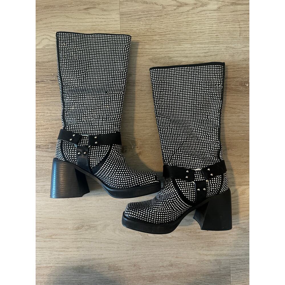 AZALEA WANG BRONSON BLACK RHINESTONE EMBELLISHED BOOT size 6 - Picture 7 of 10
